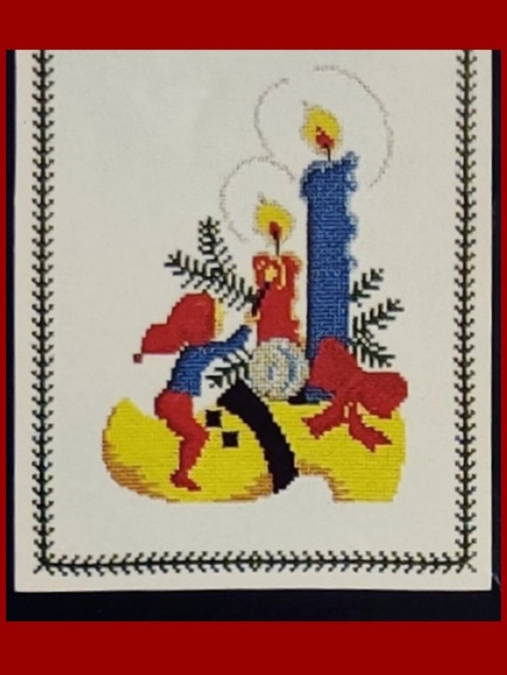 Vtg Odense Broderier Table Runner Cross Stitch Kit Scandinavian Christmas Elf